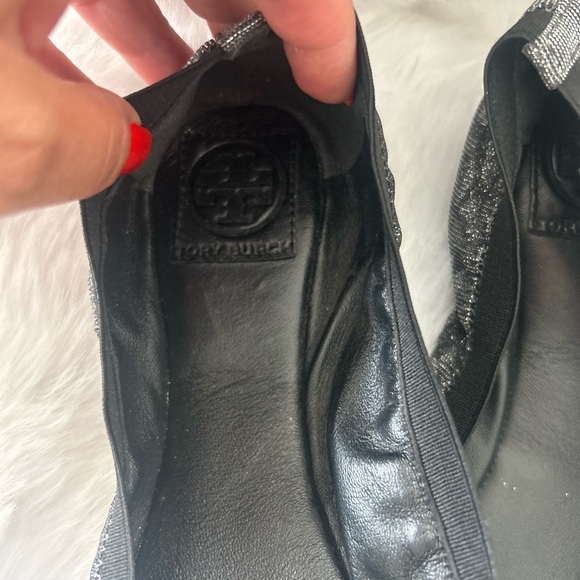 Tory Burch Ballet Flats Leopard Printed Glitter Silver Emblem Accents Size 10 - Picture 4 of 5